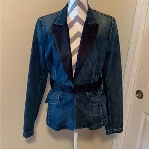 Denim and pink satin blazer